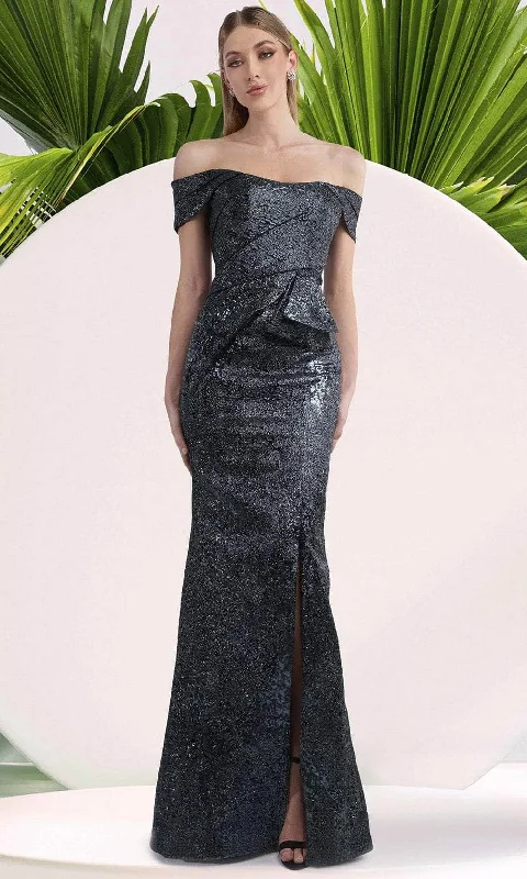 Wedding guest dresses with fringe accents for a bohemian - inspired weddingJanique 1020 - Off-Shoulder Peplum Gown