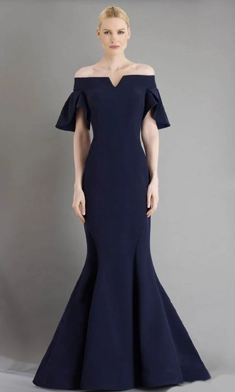 Wedding guest dresses with tiered skirts for a feminine lookJanique - 1941 Notched Off Shoulder Ruffle Sleeve Evening Gown
