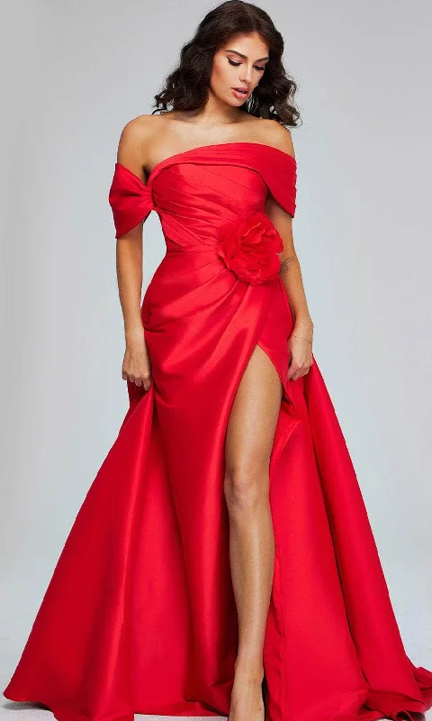 Wedding guest dresses with belted waists and knee - length skirtsJovani 40832 - Rosette Slit Evening Gown Wedding guest dresses with belted waists and knee - length skirtsJovani 40832 - Rosette Slit Evening Gown
