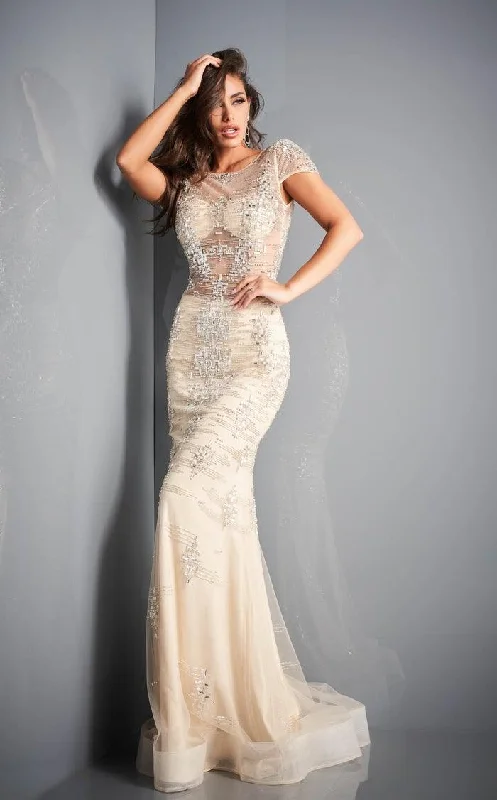 Midi wedding guest dresses in navy blue for a formal affairJovani 04025 Long Fit and Flare Prom Dress