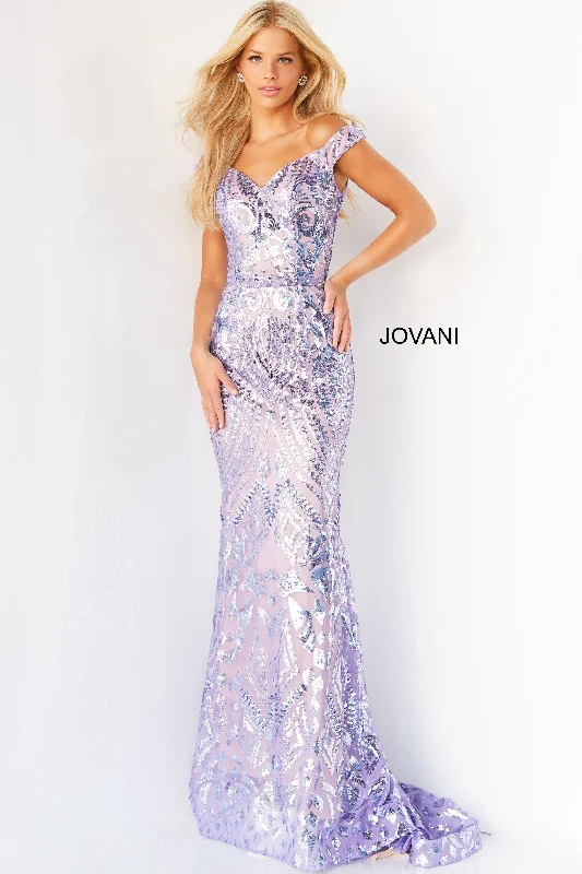 Sleeveless wedding guest dresses with ruffled hemsJovani 06629 Off Shoulder Long Prom Gown