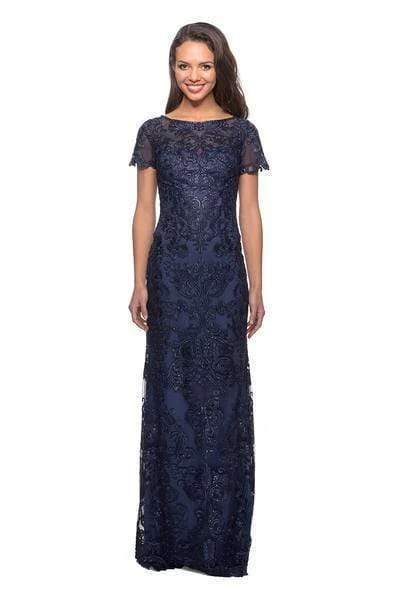 Ruffled - sleeve wedding guest dresses in light blue for a spring weddingLa Femme - Illusion Bateau Jewel-Adorned Lace Sheath Dress 26405SC Ruffled - sleeve wedding guest dresses in light blue for a spring weddingLa Femme - Illusion Bateau Jewel-Adorned Lace Sheath Dress 26405SC