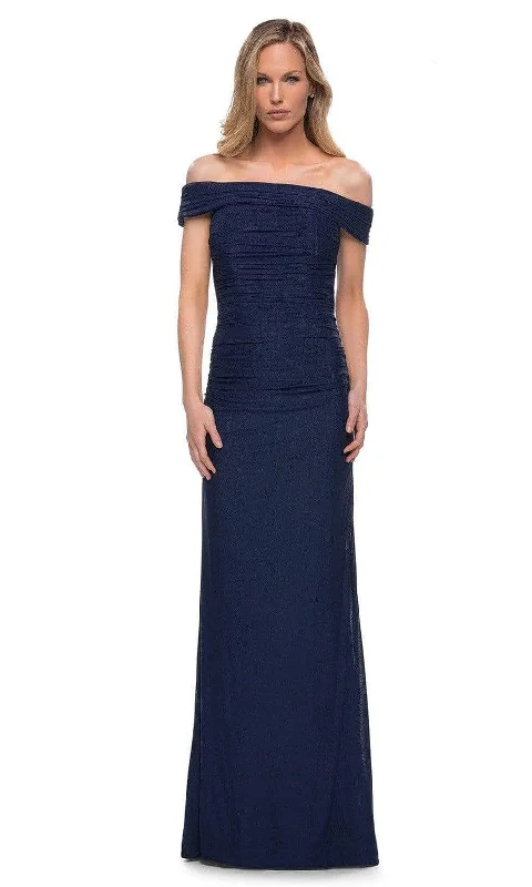 Wedding guest dresses with puff sleeves and knee - length hemsLa Femme - Straight Across Jersey Formal Dress 29541SC