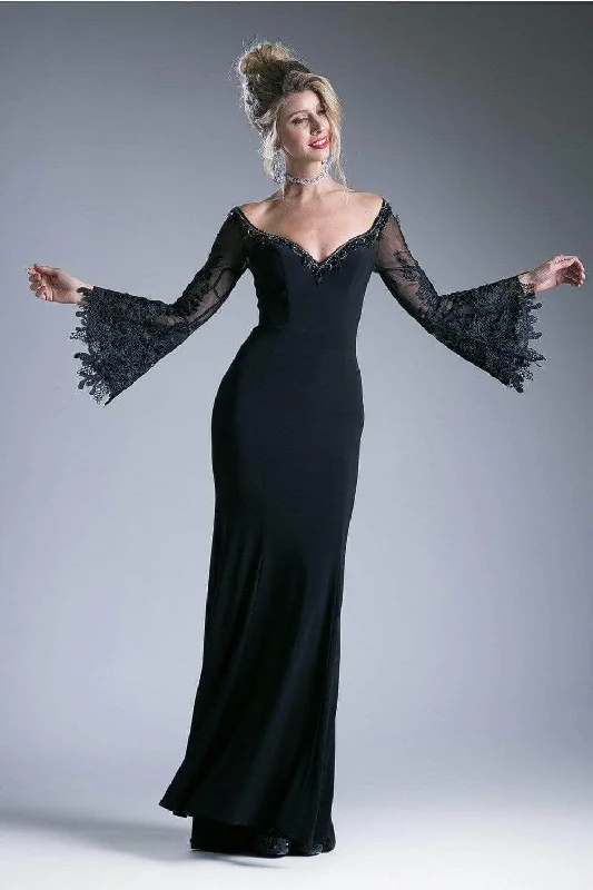 Halter - neck wedding guest dresses with beaded strapsLadivine 71272 - Adorned Lace Bell Sleeve Sheath Dress