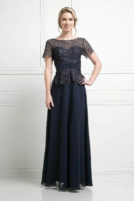 Wedding guest dresses with high - low hems and floral appliquesLadivine CH1511 - Short Sleeve Illusion Bateau Sheath Dress