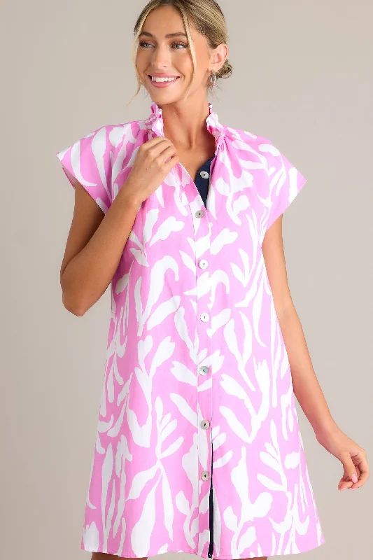 Floral print mini dresses for summer partiesLife's Compass Pink Abstract Floral Button Front Mini Dress