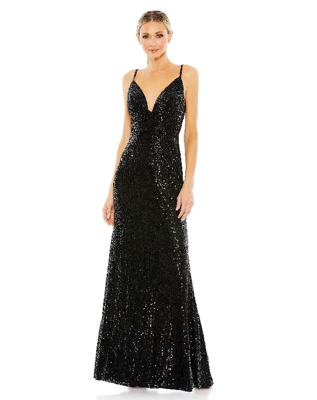 Halter - neck wedding guest dresses with beaded strapsMac Duggal 26945 Long Spaghetti Strap Prom Dress