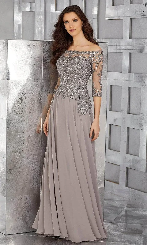 Wedding guest dresses with fringe accents for a bohemian - inspired weddingMGNY By Mori Lee 71621 - Beaded Off-Shoulder Chiffon Gown Wedding guest dresses with fringe accents for a bohemian - inspired weddingMGNY By Mori Lee 71621 - Beaded Off-Shoulder Chiffon Gown
