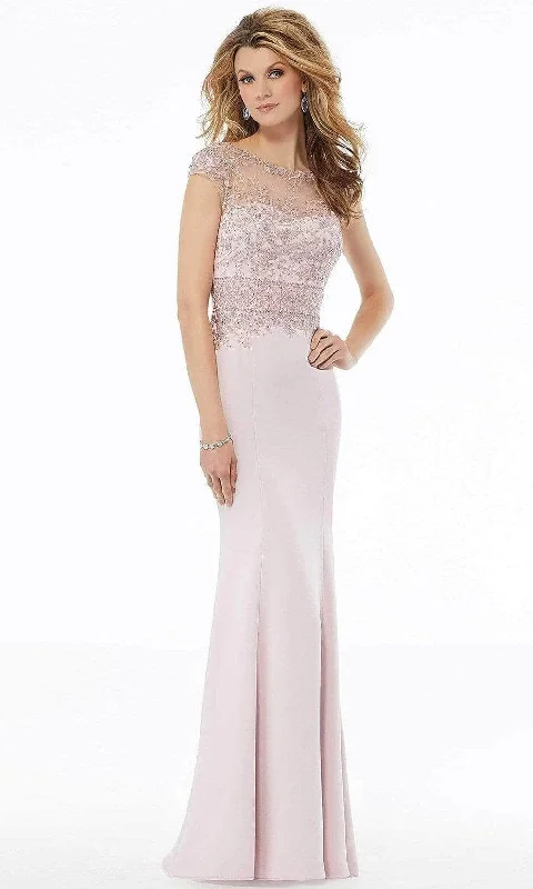 Bow - backed wedding guest dresses in silk for a luxurious feelMGNY By Mori Lee 72127 - Embroidered Bateau Sheath Dress Bow - backed wedding guest dresses in silk for a luxurious feelMGNY By Mori Lee 72127 - Embroidered Bateau Sheath Dress