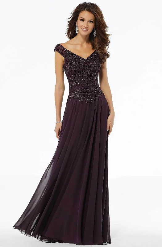 Sheer wedding guest dresses with lace inserts and long sleevesMGNY By Mori Lee 72134 - Embroidered Off-Shoulder Gown Sheer wedding guest dresses with lace inserts and long sleevesMGNY By Mori Lee 72134 - Embroidered Off-Shoulder Gown