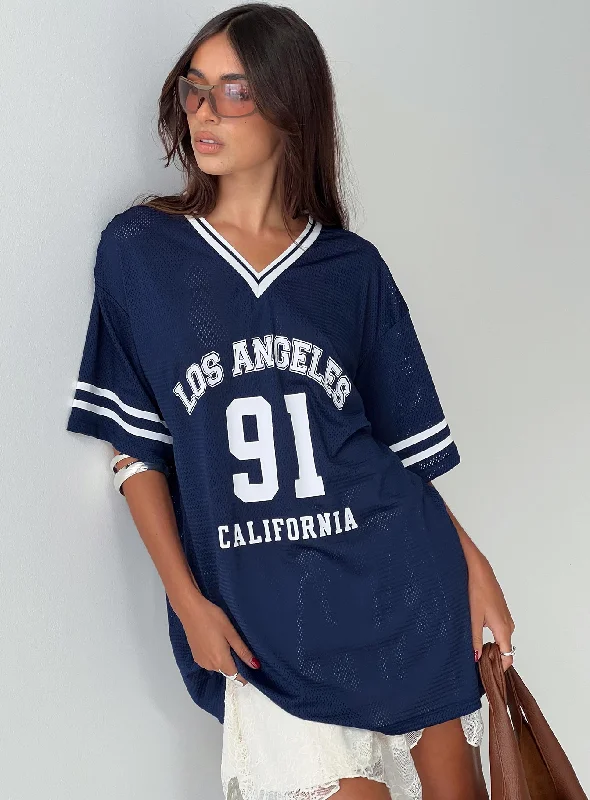Mini dresses with asymmetric hems for a fashion - forward lookMichail Jersey Dress Navy