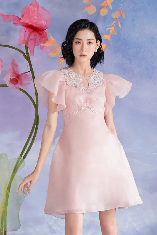 Polyester mini dresses for easy careMilcah A-line Ruffle Sleeved Organza Mini Dress