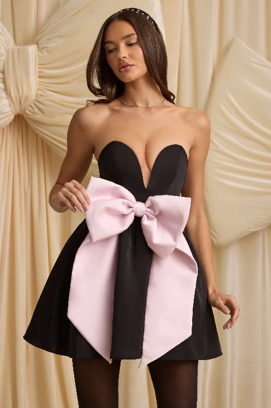 Plaid mini dresses for fall fashionBow-Detail Corset Mini Dress in Black