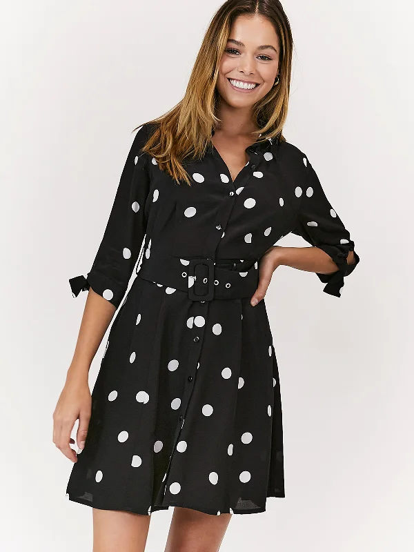 Sheer mini dresses with lace insertsOlivia Mini Belted Shirt Dress / Mono Spot
