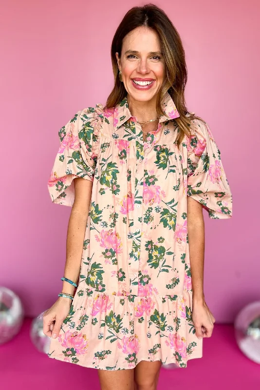 Mini dresses with belted waists for a defined silhouettePeach Multi Floral Print Collared Button Down Ruffle Dress Mini dresses with belted waists for a defined silhouettePeach Multi Floral Print Collared Button Down Ruffle Dress