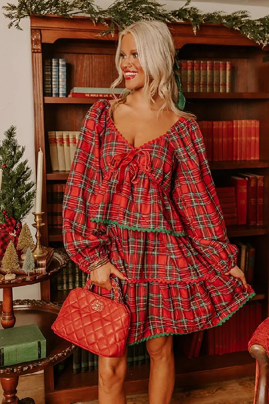 Velvet mini dresses for autumn weddingsPolished Plaid Tiered Mini Dress