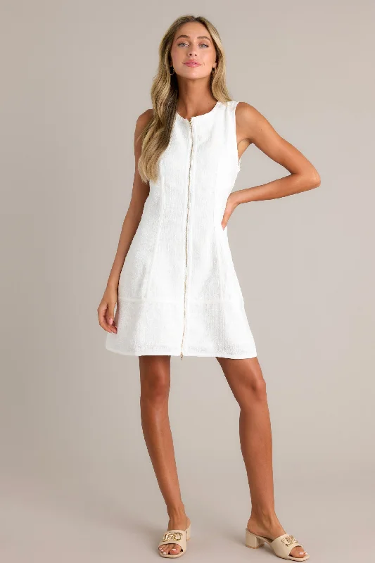 Velvet mini dresses for autumn weddingsPosh Perfection Ivory Tweed Zip Front Mini Dress