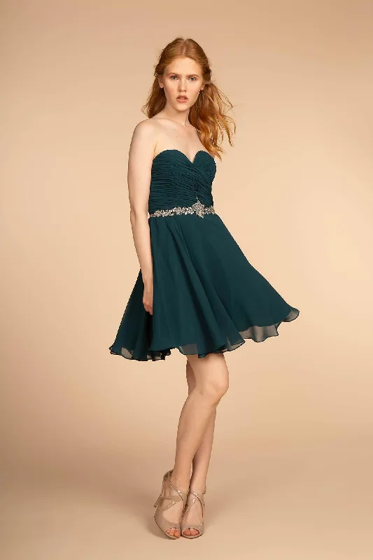 Lace - trimmed wedding guest dresses in blush pinkStrapless Short Cocktail Dress Formal