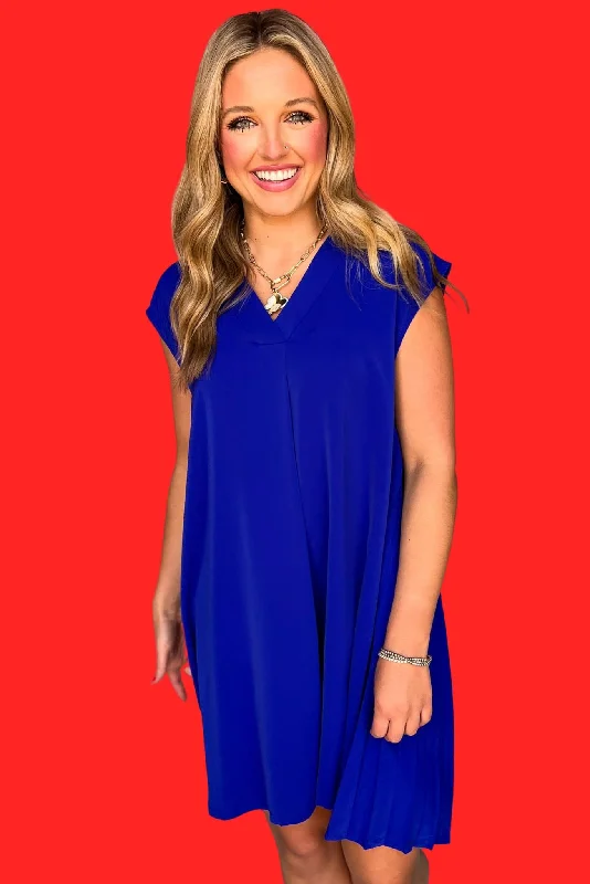 Animal print mini dresses for a bold statementRoyal Blue V Neck Back Accordion Pleat Detail Dress Animal print mini dresses for a bold statementRoyal Blue V Neck Back Accordion Pleat Detail Dress