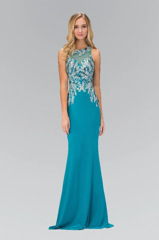 Sheer wedding guest dresses with lace inserts and long sleevesLong Sleeveless Prom Evening Gown