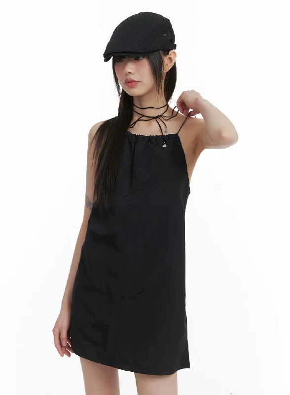 Mini dresses with one - shoulder designsShirred Sleeveless Mini Dress CA422