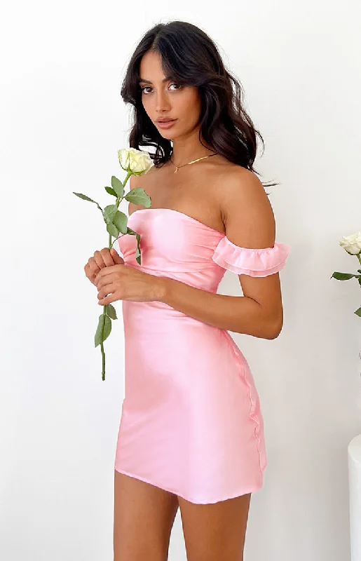 Mini dresses with side slits for a sexy appealSilvia Pink Satin Mini Dress
