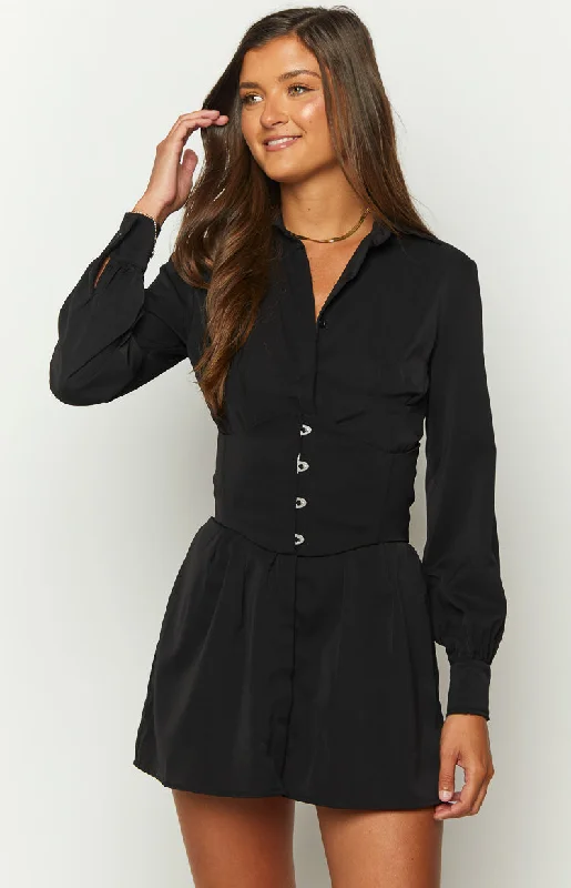 Mini dresses with high - low hems for a modern twistSocial Black Mini Shirt Dress