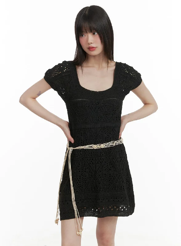 Mini dresses with geometric prints for a modern aestheticSolid Crochet Mini Dress CA411 Mini dresses with geometric prints for a modern aestheticSolid Crochet Mini Dress CA411