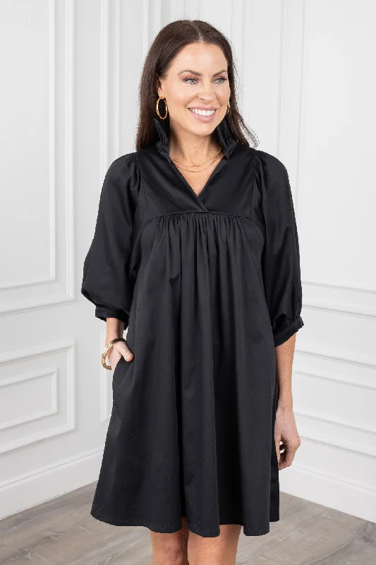Mini dresses with beaded embellishments for a fancy eventStella Dress- Black Cotton Poplin by Emily McCarthy Mini dresses with beaded embellishments for a fancy eventStella Dress- Black Cotton Poplin by Emily McCarthy