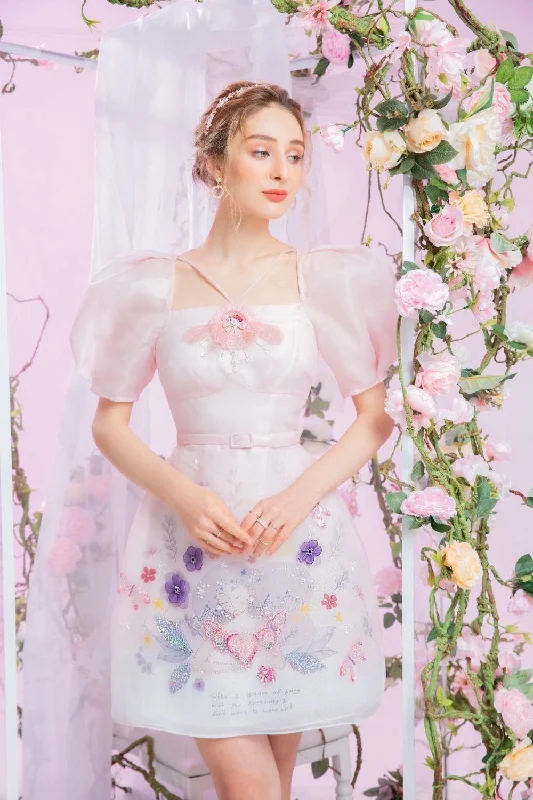 Mini dresses with abstract prints for an artistic lookStella A-line Puffy Sleeved Silk Organza Mini Dress