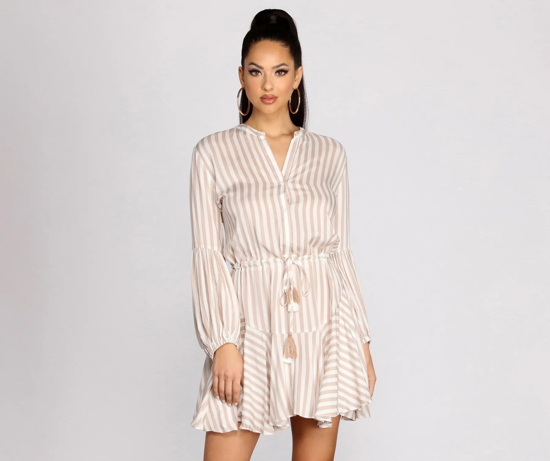 Mini dresses with wrap - around stylesStylish In Stripes Tassel Waist Tie Mini Dress Mini dresses with wrap - around stylesStylish In Stripes Tassel Waist Tie Mini Dress