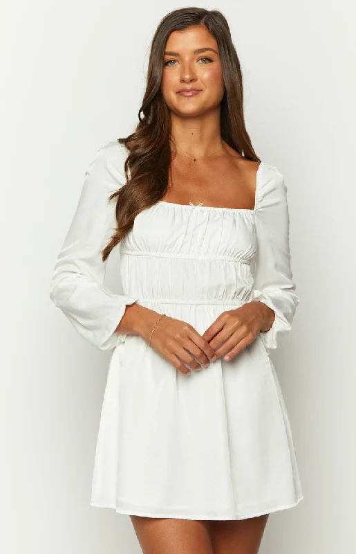 Mini dresses with button - down frontsSunnie White Long Sleeve Mini Dress