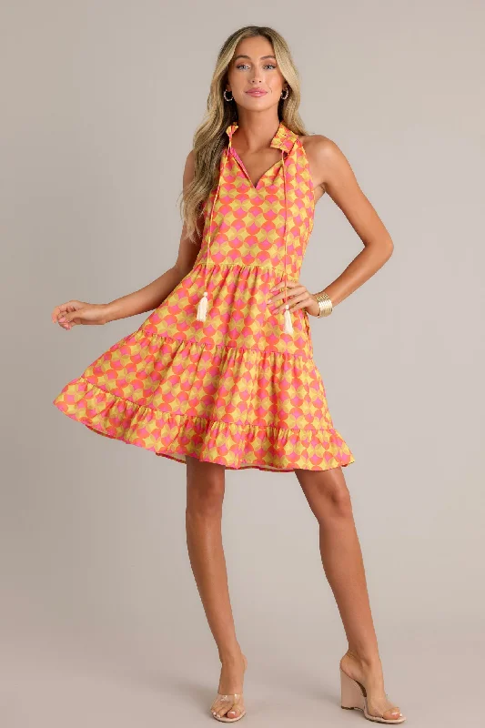 Plaid mini dresses for fall fashionSunset Whispers Orange Tiered Mini Dress
