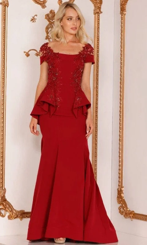 Wedding guest dresses with puff sleeves and knee - length hemsTerani Couture - 2111M5262 Short Sleeve Long Mother of the Bride Gown