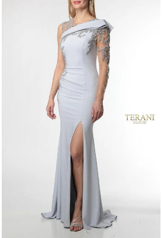 Wedding guest dresses with button - down fronts and A - line silhouettesTerani Couture 1921E0138 Long Formal Evening Gown