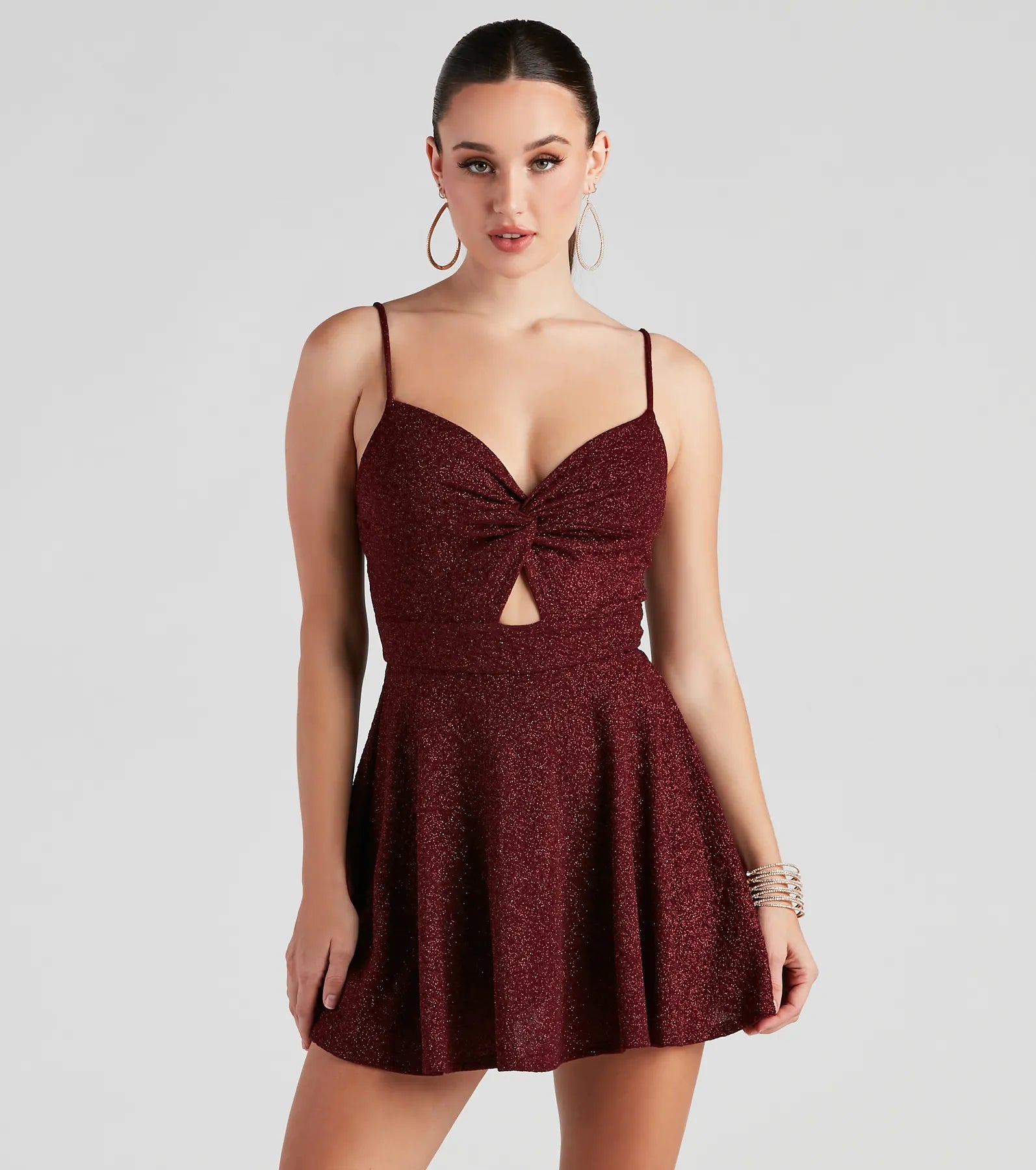 Strapless mini dresses for a beach vacationTwisted Style Glitter Skater Romper