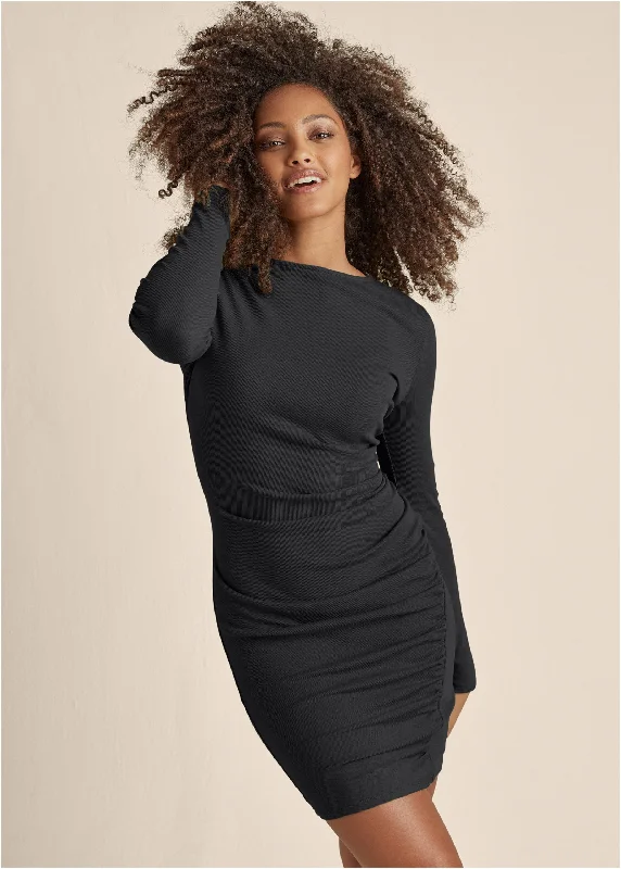 Mini dresses with criss - cross backs for a flirty lookBoatneck Bodycon Mini Dress - Black Mini dresses with criss - cross backs for a flirty lookBoatneck Bodycon Mini Dress - Black