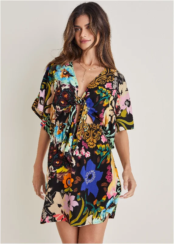 Animal print mini dresses for a bold statementPrinted Tie Mini Dress - Viva La Vida