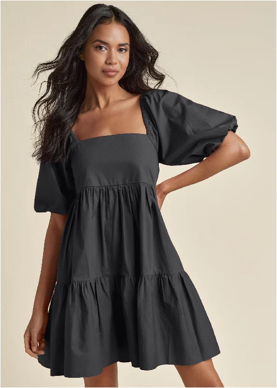 Mini dresses with embroidered details for a unique touchPuff Sleeve Mini Dress - Black