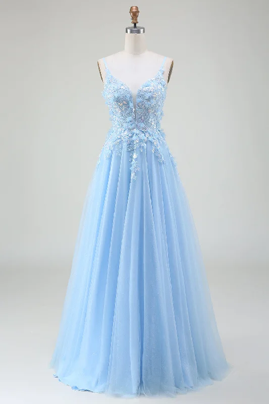 Cocktail dresses with a keyhole back and a midi - lengthA-Line Light Blue Prom Dress with Appliques Cocktail dresses with a keyhole back and a midi - lengthA-Line Light Blue Prom Dress with Appliques