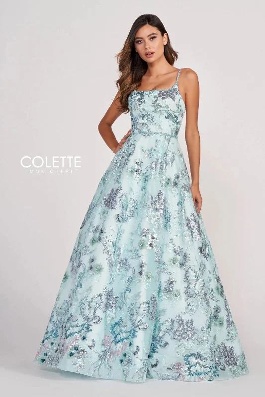 Plus Size Women Dress with a Flattering A - Line Cut for Comfort and StyleColette CL2011 Long Prom Sequin Formal Ball Gown