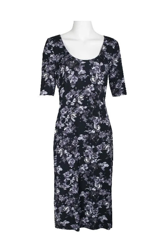 Cocktail dresses with a pom - pom trim and a short - sleeved styleConnected Apparel Short Long Sleeve Floral Dress Cocktail dresses with a pom - pom trim and a short - sleeved styleConnected Apparel Short Long Sleeve Floral Dress