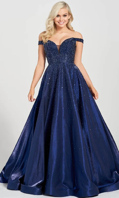 Formal dresses with side - slit pockets and beaded accents for a practical and stylish formal eventMon Cheri EW122106 - Off Shoulder Prom Gown Formal dresses with side - slit pockets and beaded accents for a practical and stylish formal eventMon Cheri EW122106 - Off Shoulder Prom Gown