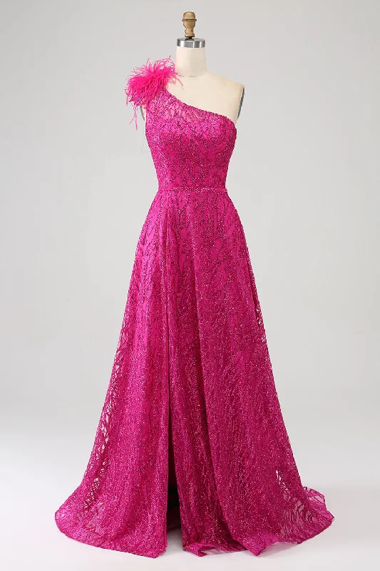 Mini cocktail dresses with a beaded bodice and a flirty A - line skirtFuchsia A-Line One Shoulder Feather Sequin Long Prom Dress With Slit Mini cocktail dresses with a beaded bodice and a flirty A - line skirtFuchsia A-Line One Shoulder Feather Sequin Long Prom Dress With Slit