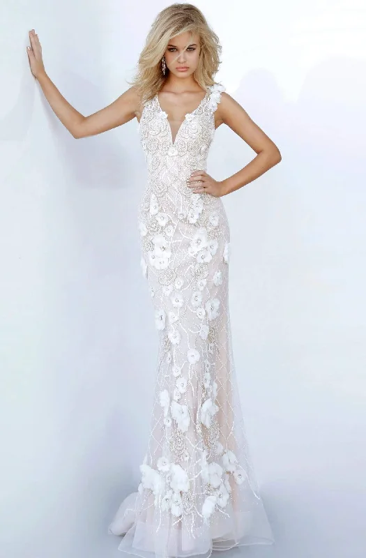 Prom dresses with one - shoulder designs and feather accents for a bold statementJovani - 02773 Floral Appliqued Plunging V-Neck Dress Prom dresses with one - shoulder designs and feather accents for a bold statementJovani - 02773 Floral Appliqued Plunging V-Neck Dress