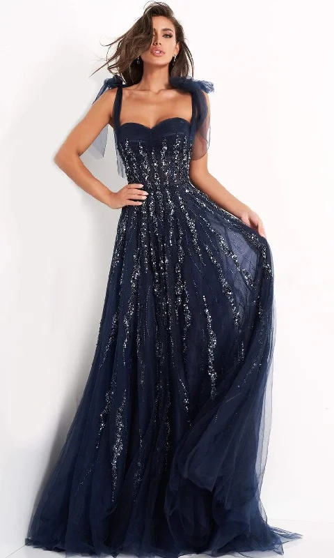 Prom dresses with side - slit pockets and solid - color fabrics for a practical and stylish formal lookJovani - 04634 Tie Shoulder Beaded Sweetheart A-Line Gown Prom dresses with side - slit pockets and solid - color fabrics for a practical and stylish formal lookJovani - 04634 Tie Shoulder Beaded Sweetheart A-Line Gown
