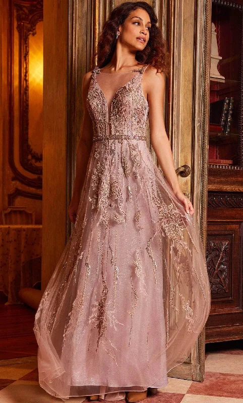 Formal dresses with one - shoulder ruffled straps and sequined bodices for a trendy and eye - catching lookJovani 24057 - Illusion Bateau Beaded Evening Gown Formal dresses with one - shoulder ruffled straps and sequined bodices for a trendy and eye - catching lookJovani 24057 - Illusion Bateau Beaded Evening Gown