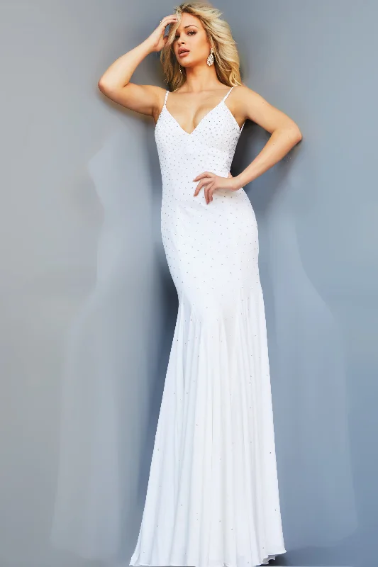 Prom dresses with pom - pom - decorated hems and cotton - blend fabrics for a playful and comfortable formal styleJovani 63563 Prom dresses with pom - pom - decorated hems and cotton - blend fabrics for a playful and comfortable formal styleJovani 63563
