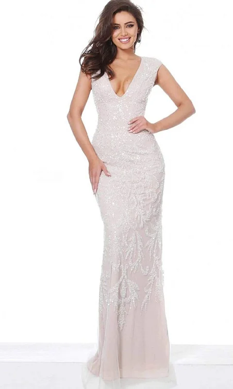Formal dresses with asymmetric ruffled hems and high - low designs for a fashion - forward and dynamic appearanceJovani - 8102 Sequin Embellished Plunging V Neck Dress Formal dresses with asymmetric ruffled hems and high - low designs for a fashion - forward and dynamic appearanceJovani - 8102 Sequin Embellished Plunging V Neck Dress