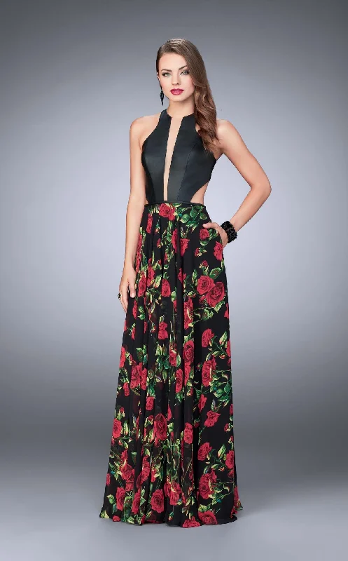 Prom dresses with one - shoulder ruffled straps and geometric patterns for a contemporary and eye - catching formal eventLa Femme 24273 Dress Prom dresses with one - shoulder ruffled straps and geometric patterns for a contemporary and eye - catching formal eventLa Femme 24273 Dress